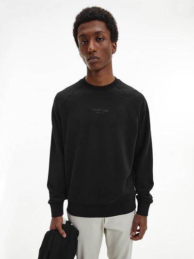 Calvin Klein Ruhák HU017277 | Calvin Klein Cotton Stretch Terry Férfi Pulóver Fekete